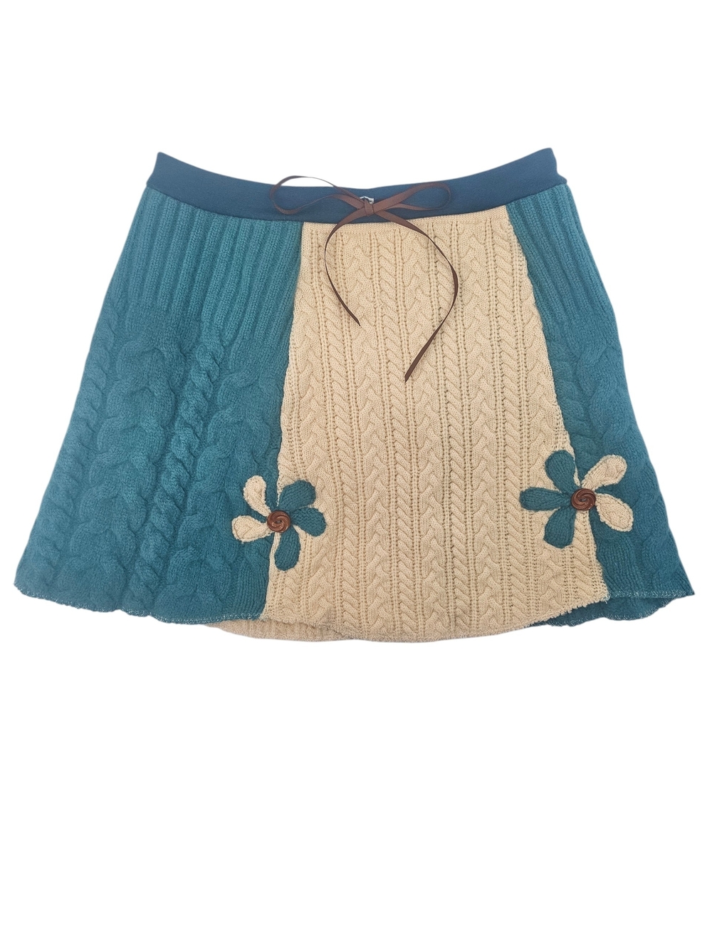 Handmade Cable Knit Wool Blend Mini Skirt Cottagecore Fairycore Floral Pocket